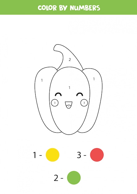 Color cute kawaii yellow pepper by numbers.