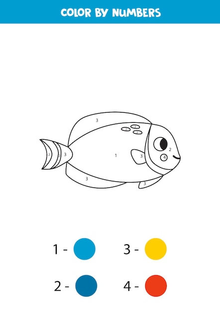 Color cute powder blue tang by numbers Worksheet for kids