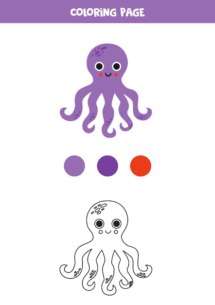 Color cute purple octopus Worksheet for kids