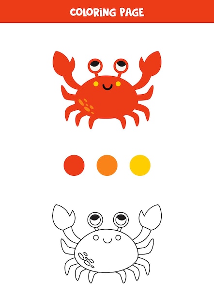 Color cute red crab Worksheet for kids