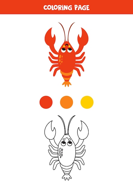 Color cute red lobster Worksheet for kids