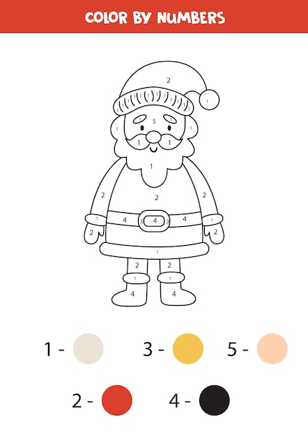 Color cute Santa Claus by numbers Worksheet for kids