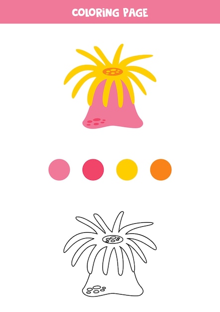 Color cute sea anemone Worksheet for kids