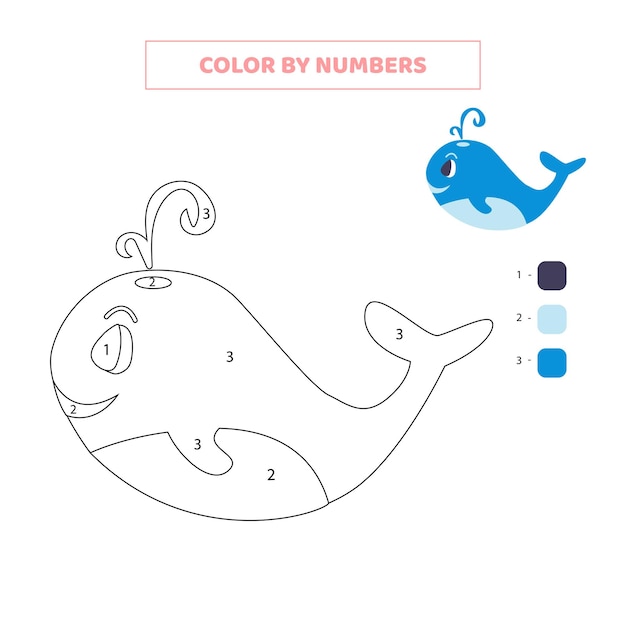 Color cute whale by numbers Worksheet for kids