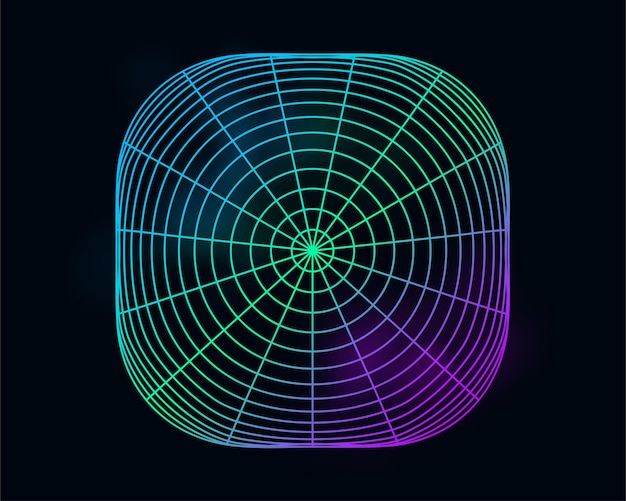 Color cyber distorted grid retro punk design element Wireframe wave geometry grid on black background Vector illustration