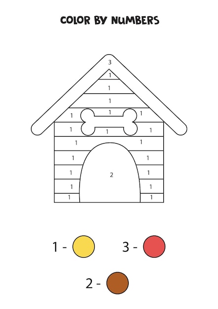 Color dog kennel by numbers Worksheet for kids