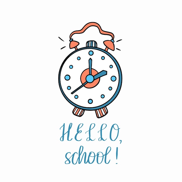 color doodle clock with the inscription hello school for design decoration decoration