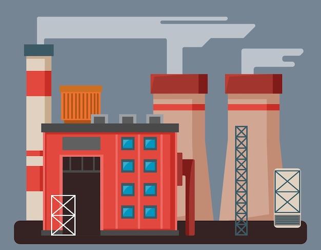 Color factory or factory with buildings pipes and metal structures on a gray isolated