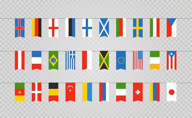 Color flags of differemt countries on transparent background. Vector clip-art