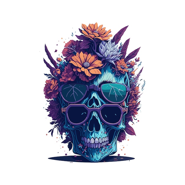 A color full dead skull with trendy sun glass t shirt design