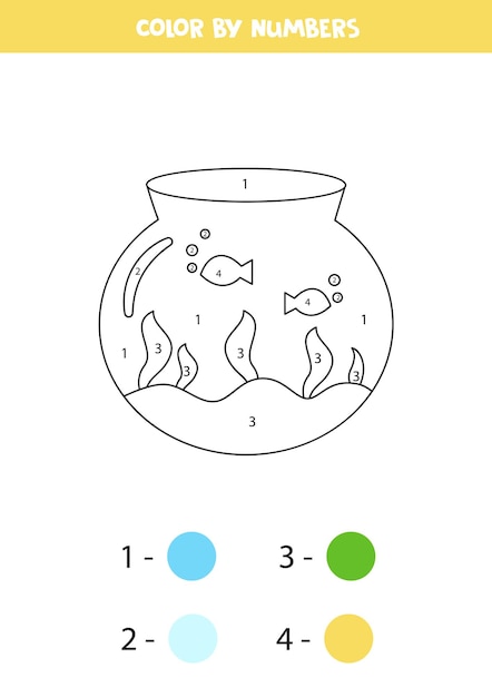 Color glass aquarium by numbers Worksheet for kids