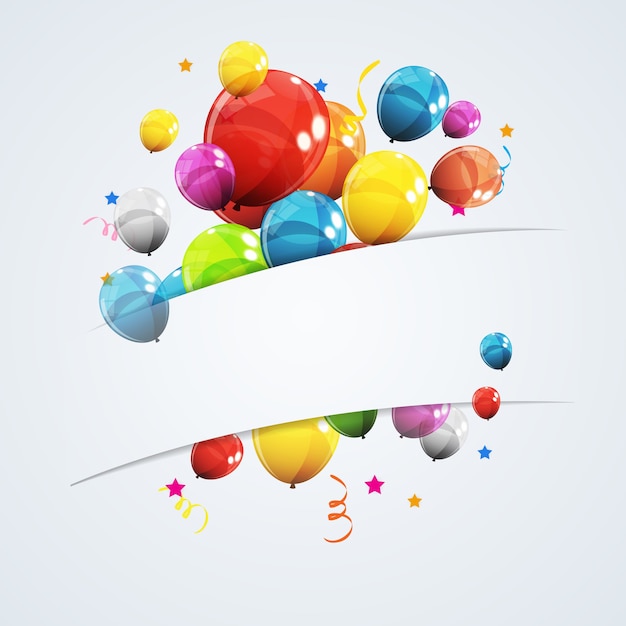 Color Glossy Happy Birthday Balloons Banner Background 