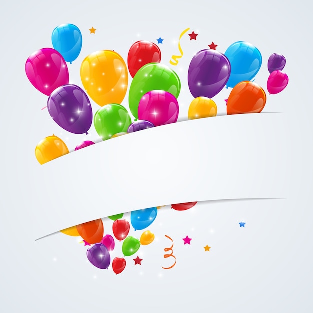 Color Glossy Happy Birthday Balloons Banner Background