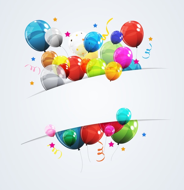 Color Glossy Happy Birthday Balloons Banner Background