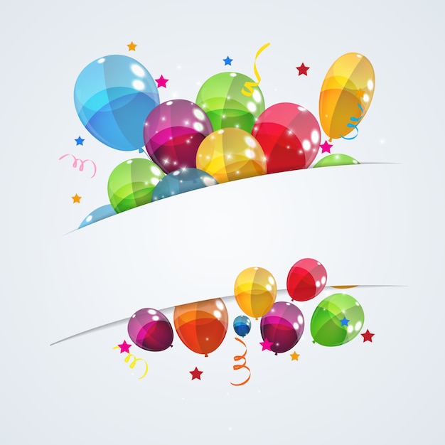 Color Glossy Happy Birthday Balloons Banner Background 