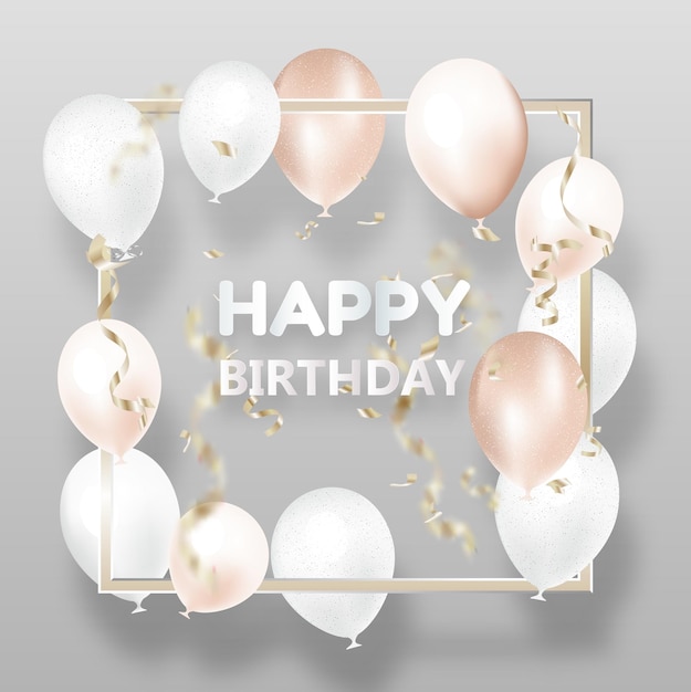 Color Glossy Happy Birthday Balloons Banner Background