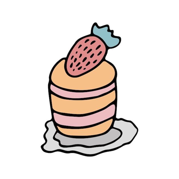 Color hand drawn cake, dessert. Doodle vector illustration.