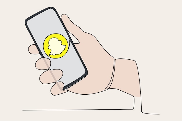 Color illustration of a hand opening Snapchat on a cellphone