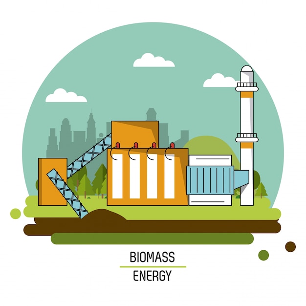 Vector color landscape image biomass energy plant 