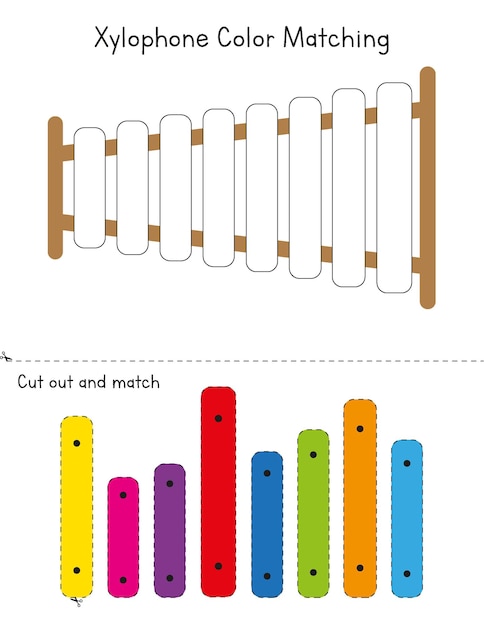 Color Matching Activity for kids Cutting practice worksheet Scissor skills preschool Xylophone