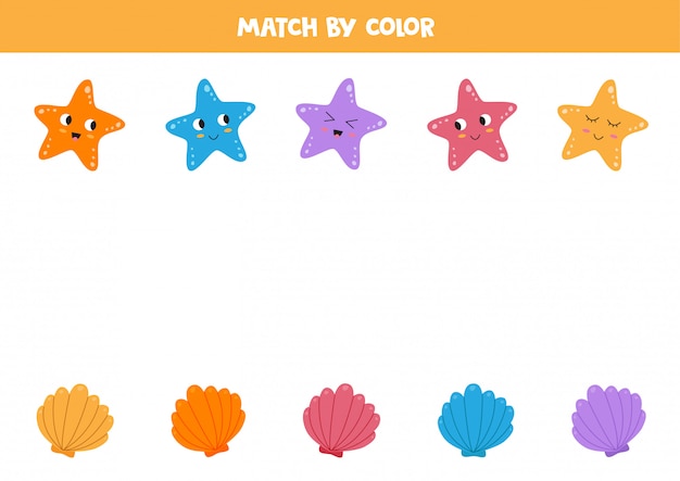 Color matching game for kids. Seashells and starfish.