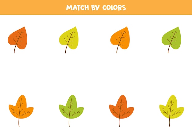 Color matching game for preschool kids. Match autumn leaves by colors.