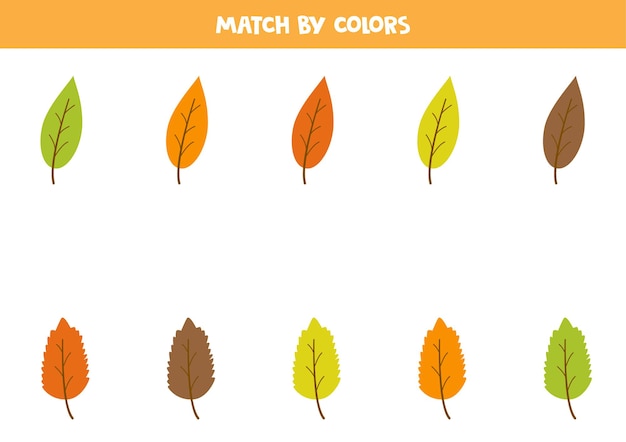 Color matching game for preschool kids. Match autumn leaves by colors.