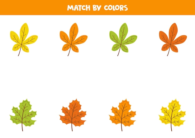 Color matching game for preschool kids Match autumn leaves by colors