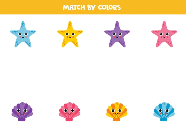 Color matching game for preschool kids Match seashells and starfish by colors