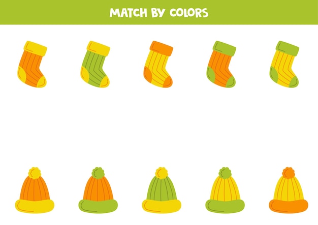 Color matching game for preschool kids Match socks and caps by colors