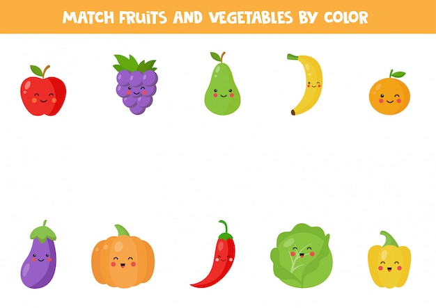 Color matching game with cute kawaii fruits and vegetables.