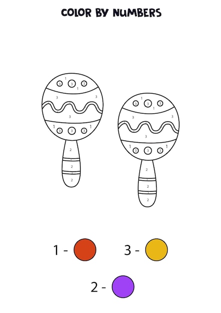 Color Mexican maracas by numbers Worksheet for kids