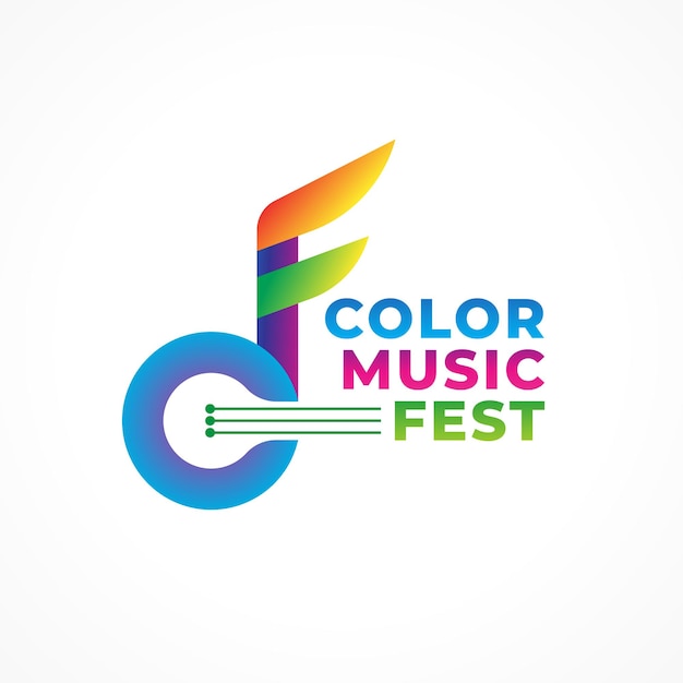 Color Music Fest Colorful Abstract Musical Note with Strings Vector Illustration Letter CF Alphabet Initial Logo Design Concept Green Blue Pink Purple Violet Yellow Orange Multicolor Gradient