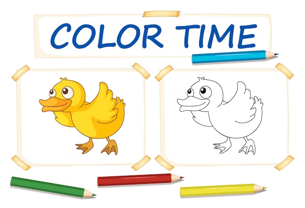 Color paper template with little duck