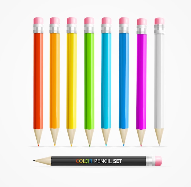 Color Pencil Set Office Supplies Vector illustration