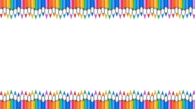 Color pencils background with copy space Banner poster template frame with multicolored school supplies Vector illustration isolated on white backdrop