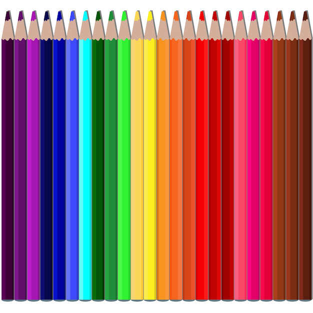 Color pencils set on white background 24 color pencils 24 color pencil all colors of the rainbow