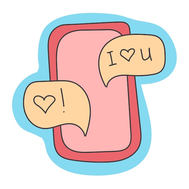 Color phone with love message. doodle smartphone with  SMS for Valentines day holiday, message with love vector illustration