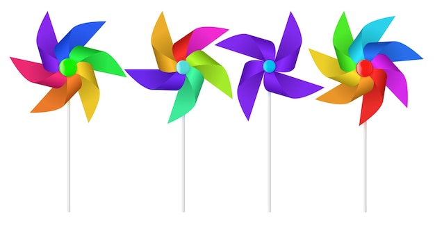 Color pinwheel Multi colored toy paper windmill propeller Pinwheel with blades of different colors Vector illustration