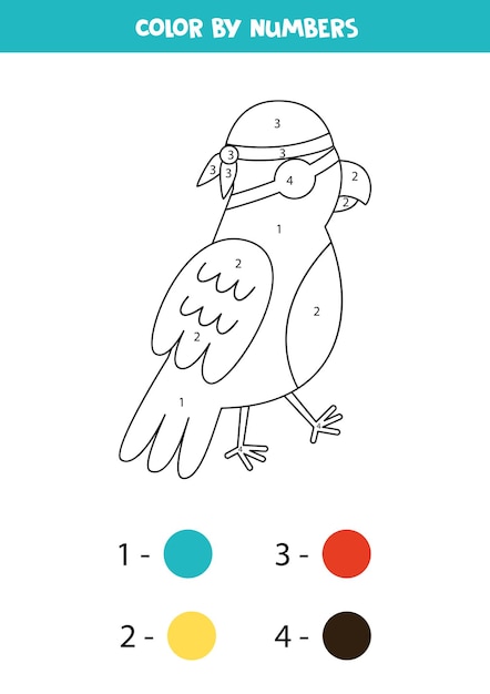 Color pirate parrot by numbers Worksheet for kids