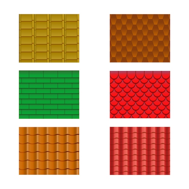 Color Roof Tiles Set Construction Material Pattern Texture Collection Component Slate Waterproof Vector illustration of Roofing Materials