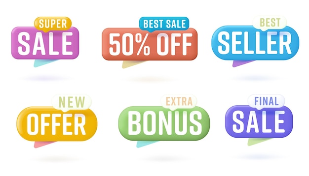 Color sale sticker set with speech bubble design