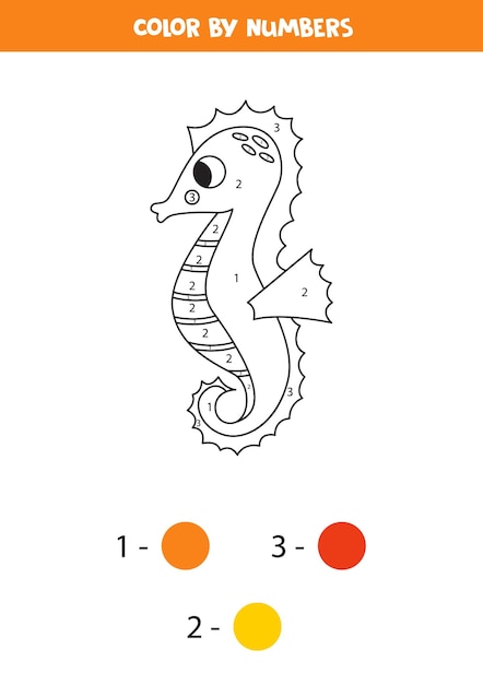 Color sea horse by numbers Worksheet for kids