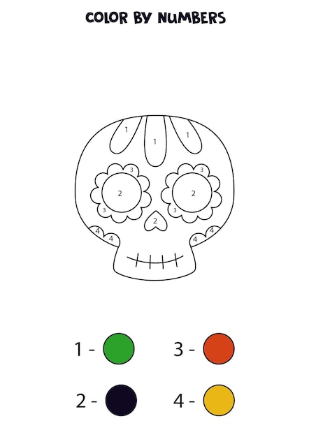 Color skull by numbers Worksheet for kids