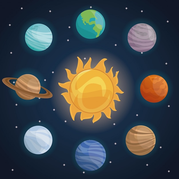 color space landscape background with solar system