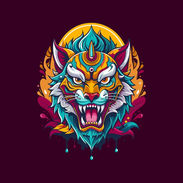 Color splash lion artwork in Japanese Tattoo Illustration Style