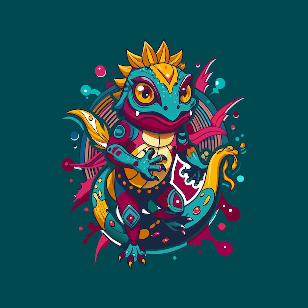 Color splash lizard artwork in Japanese Tattoo Illustration Style