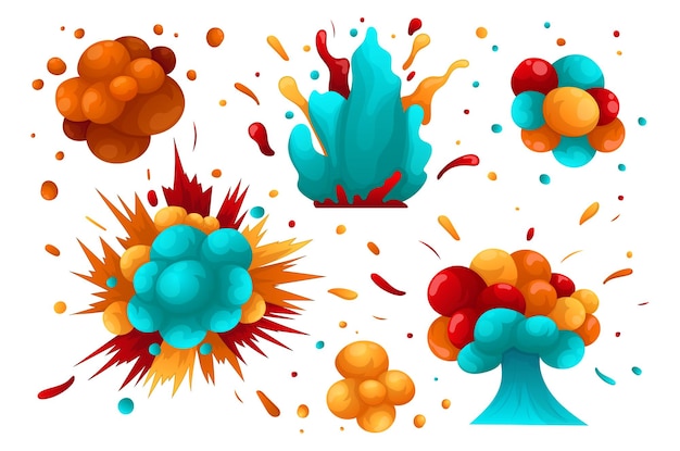 Color splash set This is a flat cartoonstyle design featuring a set of colorful splashes