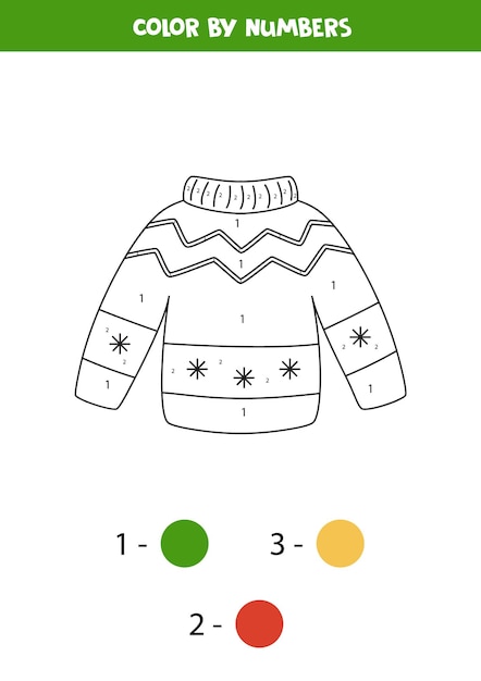 Color ugly Christmas sweater by numbers Worksheet for kids