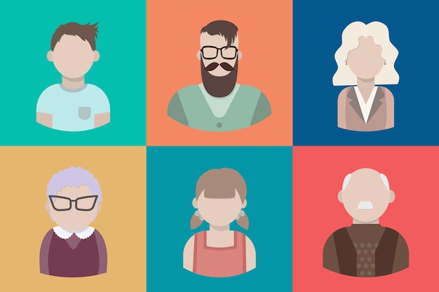 Color vector flat icon set and illustration different people of family Icons in a square